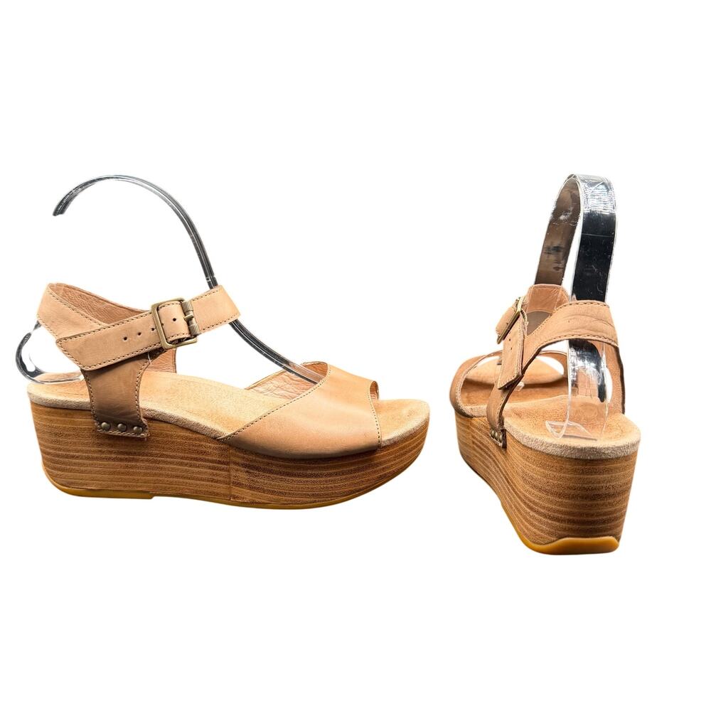 Dansko Leather Wedge Sandals Tan Camel Ankle Strap EU 37 US 6.5-7
